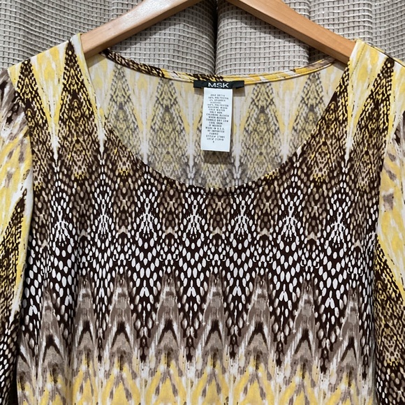 MSK Printed Dress, Brown/Yellow Combo, Size Small - Picture 3 of 8